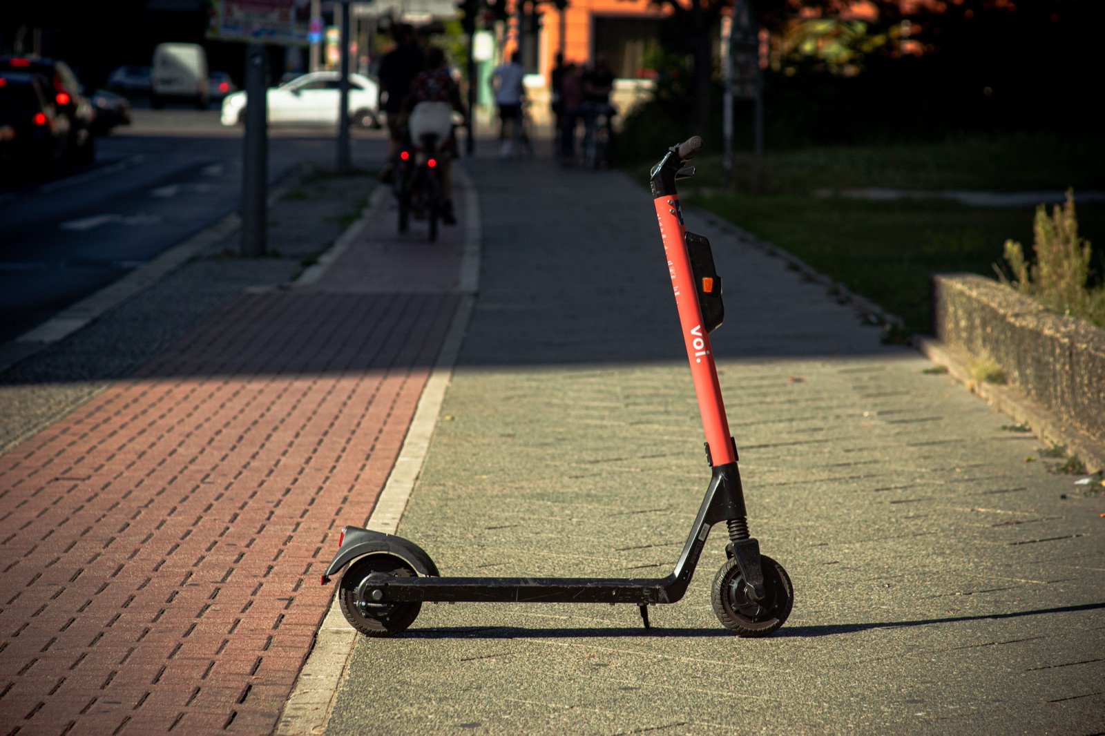 A parked shared e-scooter (illustrative photo, not GoNow's fleet or Stellenbosch)